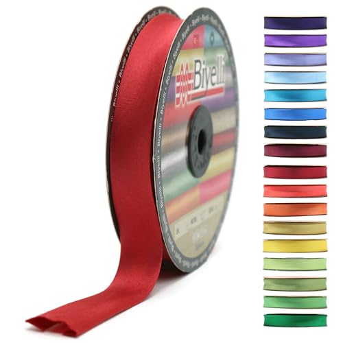 Image of Fold Satin Bias Tape - 99+ Colors - 3 /4 Inches Wide - 27 Yards - Fold Satin Binding Bias Ribbon Fabric Piping Bias Binding Tape for Sewing Clothing DIY (92. Berry Red) BYS92