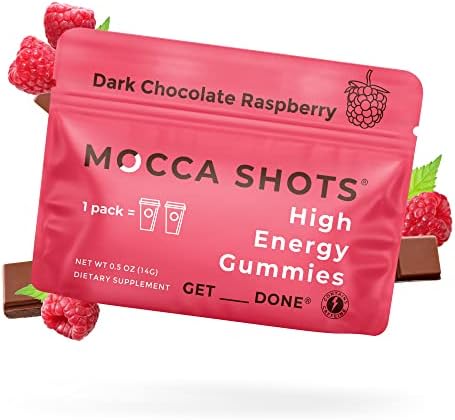 SGC Highest Concentration 100mg Caffeine per Gummy, 2 Gummies per Pack, 12-Pack Mocca Shots Raspberry Chocolate Plant-Based nootropic Instant Energy with Ginkgo biloba, Theobromine.