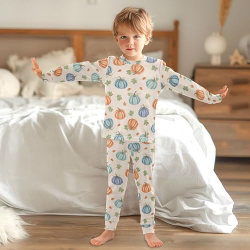 Pajama Sets Long Sleeve Pumpkin Leaves Pattern Background Soft Comfy Sleepwear 2 Piece PJS 3-8T 6