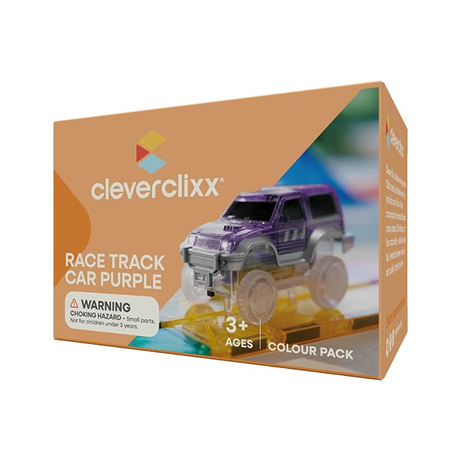 Cleverclixx 1 x Purple Race Track Car, 1 Piece, Electric Car for Magnetic Highway Kit, Compatible Toy Vehicle, Luminous Headlights, for Children from 3 Years