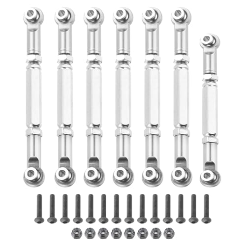 QUARKZMAN Candados tensores ajustables, manillar de aleación de aluminio, RC, manillar de coche, barra de dirección servo para 2WD 1/10 RC Auto Crawler (plata)