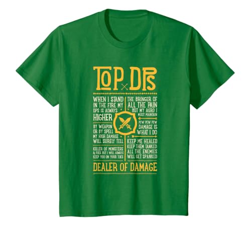 Wow Funny Top DPS Role Play Gaming T-Shirt, Youth, Kelly Green, Medium