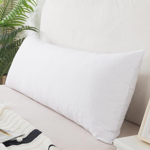 WhatsBedding Memory Foam Body Pillow with Breathable Zippered Cotton Cover, Full Body Pillow for Adults, Long Pillow for Sleeping, Firm Pillow Fluffy Supportive, Pure White
