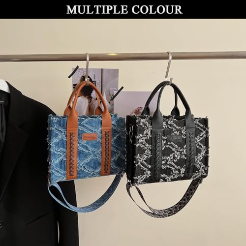 Bolso Tote de mezclilla para mujer azul miniatura 7
