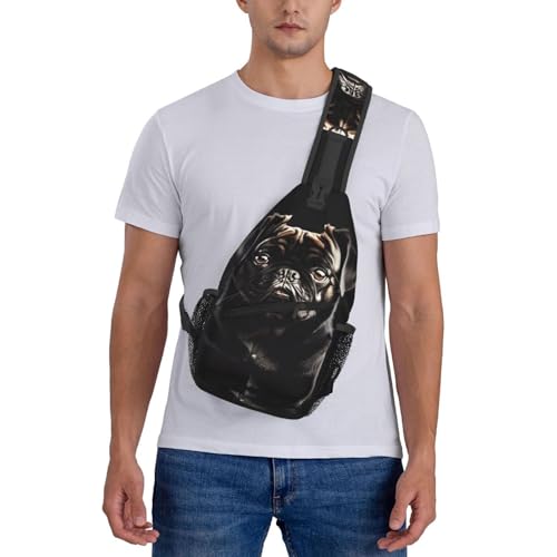 Mochila cruzada urbana negra con diseño de pug miniatura 7