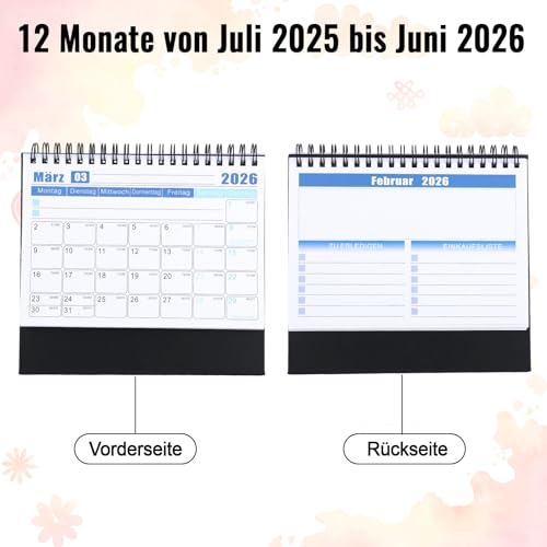 Tischkalender 2026 Horizontaler Kalender-Vertikaler Tischkalender Schuljahr 2025/2026, Enthält Wochenplaner Block, in dem Wichtige Dinge festgehalten werden können