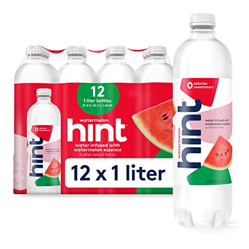 Hint Water Watermelon (Pack of 12), 1 Liter Bottles, Pure Water Infused with Watermelon, Zero Sugar, Zero Calories, Zero Sweeteners, Zero Preservatives, Zero Artificial Flavors