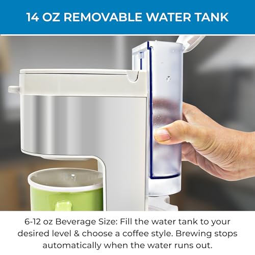 Image of Kenmore Single Serve Coffee Maker - Compatible with Keurig K‑Cup Pods & Ground Coffee, One Cup Brewer, 6-12 Oz Brew Sizes, Travel Mug Friendly, Auto Shut‑Off, Hot & Iced Maquina de cafe, White