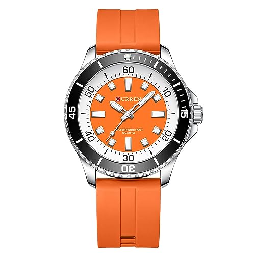 FORSINING Klassische analoge Quarzuhr, Silikonband, Business-Casual-Armbanduhr, wasserdicht, Farbe, großes Zifferblatt, Militär-Uhren, Orange