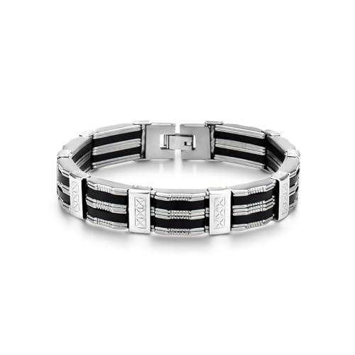 Pulsera magnética para hombre, pulsera de acero de titanio Elegante De Acero Inoxidable Moto Biker Cadena Pulsera, Hombre Pulsera de Cadena de Acero Plegable Antialérgico Pulido horizontalmente