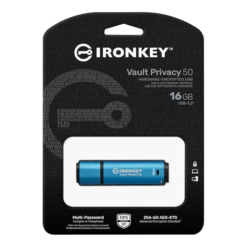 Image of Kingston IronKey Vault Privacy 50 16GB Encrypted USB | FIPS 197 | AES-256bit | BadUSB Attack Protection | Multi-Password Options | IKVP50 /16GB | Fips 197-Certified Xts-Aes 256-Bit Hardware Encryption, Badusb Protection, Brute-Force and Multi-Password, USB 3.2 GEN1