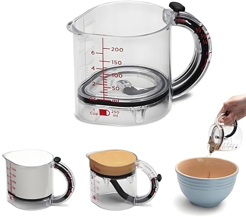 4-in-1 Adjustable Measuring Cup, Multi-Functional Measuring Cup with Scraper-Style Seal Base, Space-Saving Easy to Clean No Waste Design, Multi Measurings Cube Cups for Cooking and Baking (1PCS)
