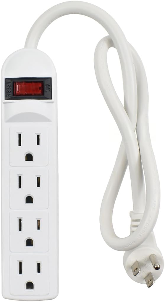Small Power Strip Surge Protector, 4 Outlet 15A 125V 1875W, 90 Joules, Short 20-Inch Cord with Flat Plug, Classic Design, ETL Listed