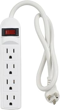 J.VOLT Small Power Strip Surge Protector, 4 Outlet 15A 125V 1875W, 90 Joules, Short 20-Inch Cord with Flat Plug, Classic Desi