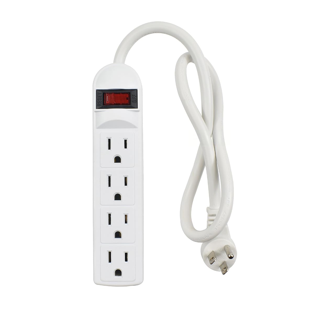 Small Power Strip Surge Protector 4 Outlet 15A 125V 1875W 90 Joules Short 20-Inch Cord with Flat Plug