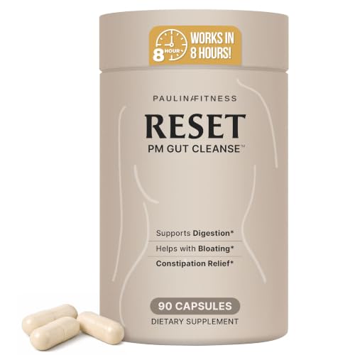Paulina FITNESS Reset Overnight Digestive Aid Bloating Relief & Gut Health Supplement | Natural Detox & Digestive Cleanse to Support Weight Management and Relieve Constipation | 90 Capsules