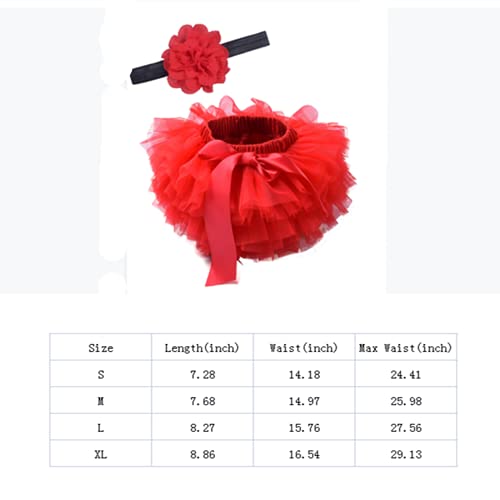 Baby Girls Tutu Bloomers Diaper Cover Cotton Tulle Bloomers and Headband Set Red 1-2 Years