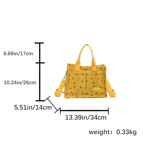 Image of Cherry Tote Bag for Women Canvas Patched Purse Cute Shoulder Bag Multi-Pocket Satchel Handbag for work travel