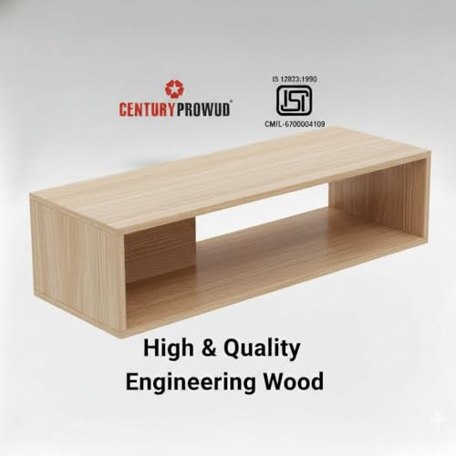 Image of FURLAY Aura Engineered Wood Coffee Table, Minimalist Matte Classic Oak Coffee Table - 80cm Center Table with Asymmetrical Open Storage & Sleek Geometric Design for Living Room (FWTC5-Classic Oak)