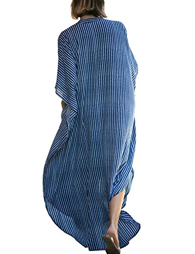 Chunoy Womens Button Down V Neck Kimono Sleeve Long Kaftan Beachwear Cover Up Maxi Dress4