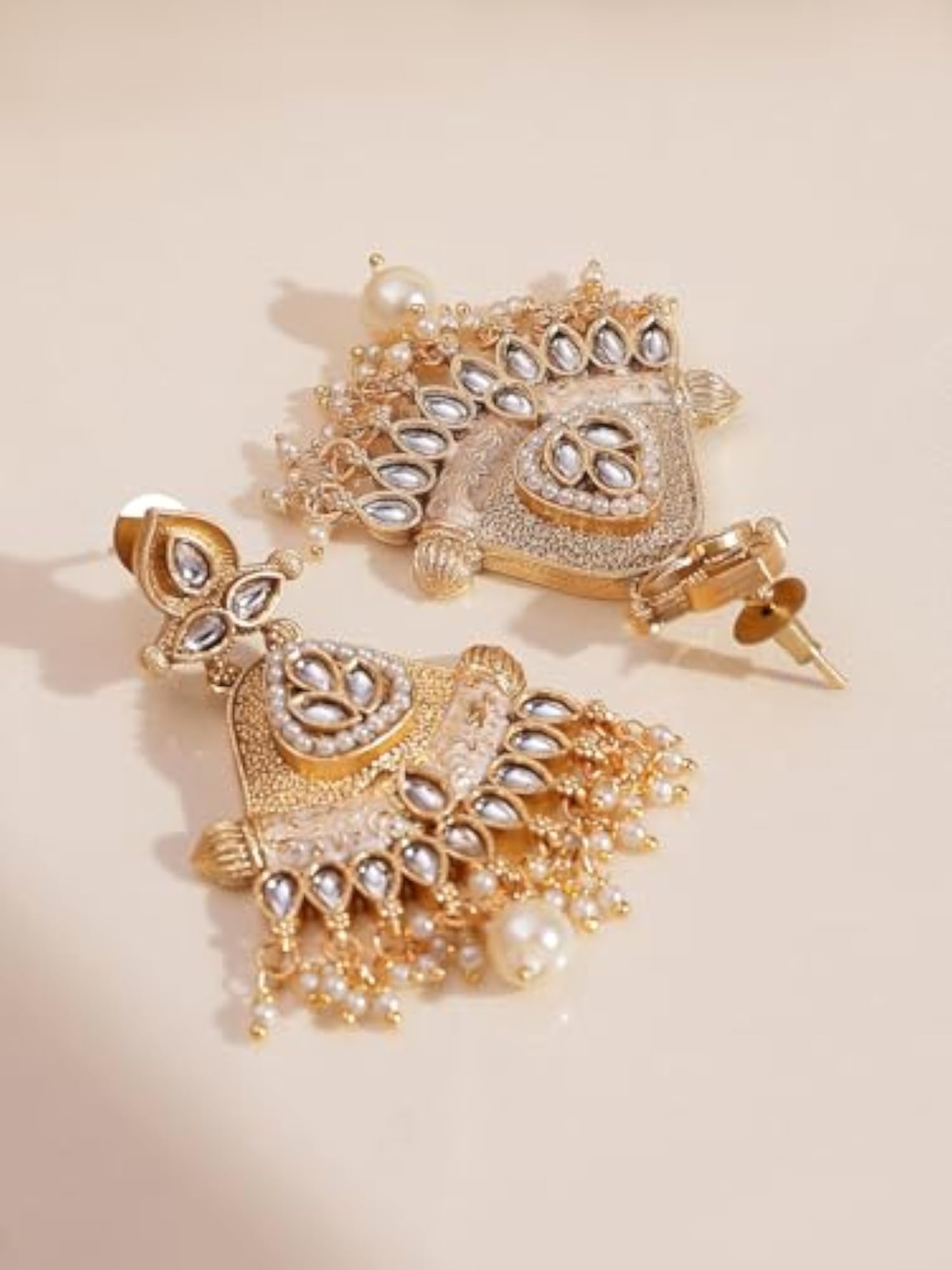 Women's Antique Gold-Plated Red Onyx Floral Design Stud Earrings Set