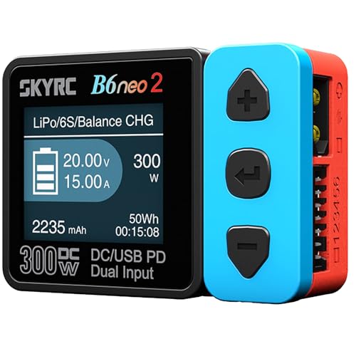SKYRC B6 Neo2: Balance Lipo Battery Charger for 1S-6S Lipo/Li-Ion/LiHV, 1-15S NiMH/NiCd - DC 300W, PD 80W, Smart Battery Charger, Discharger and Storage (Blue-Red)