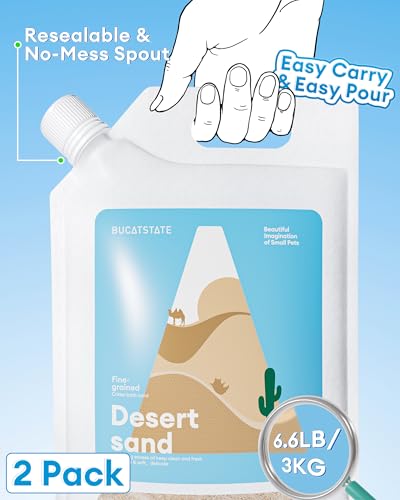 Image of BUCATSTATE Hamster Bath Sand with Pour Spout Large Pack, 13.2LB Desert Bath Sand | No-Dust Potty Litter Calcium-Free Sand for Hamster Chinchillas Gerbil Mice Degu or Other Small Pets (2Pack-Fine Sand)
