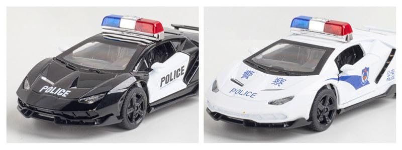 Image of Lamborgini Police Model Car with Box, Zinc Alloy Pull Back Toy car with Sound and Light for Kids Boy Girl Gift [Colors as Per Stock] (Lamborgini Police)