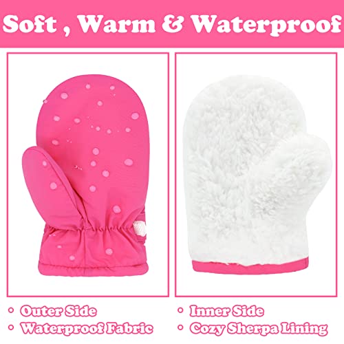 Image of Sarfel 2 Pairs Toddler Gloves Waterproof Toddler Winter Mittens for Kids Snow Gloves Warm Baby Winter Mittens for Boys Girls, Pink & Hot Pink, 2-5T