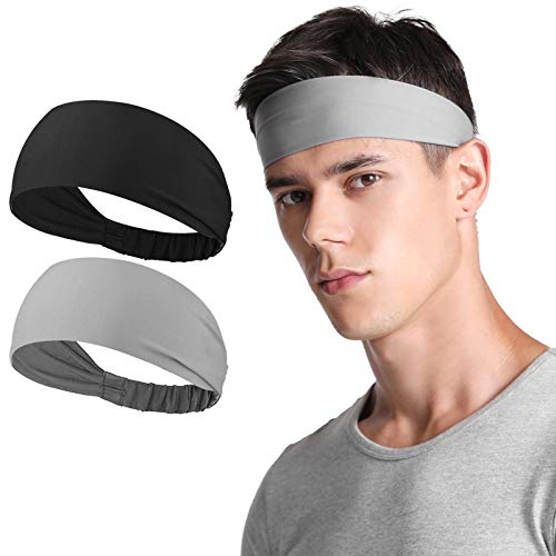Neitooh Headbands for Men Women(2 Pack), Mens Headband Non Slip for Workout Running Sports Travel Cycling Hiking, Lightweight Breathable Sweatbands