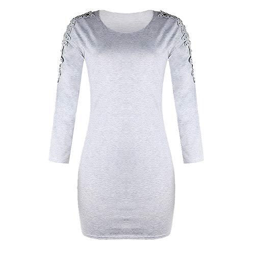 Preisvergleich Produktbild Nobrand Damen Schulterfreies Kleid, Spitze, langärmelig Gr. S, grau