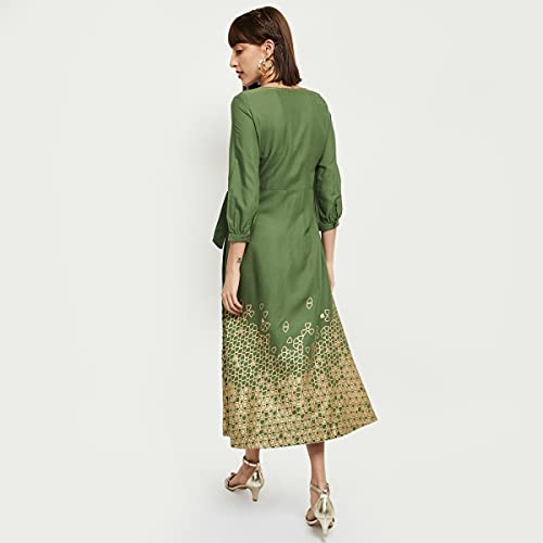 Image of Max Women's Rayon Printed Ethnic Wrap Midi Dress Ankle Length