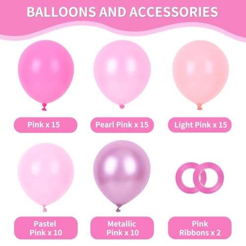 Image of RUBFAC Pink Balloons Set, Metallic Pearl Pastel Light Pink Party Balloons 12 Inch for Girl Princess Birthday Party Decorations Wedding Baby Shower, 65pcs