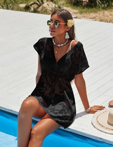 AI'MAGE Womens Bathing Suit Cover Up Lace Short Sleeve Swimsuit Coverups for Swimwear Sexy V Neck Beach Coverup4