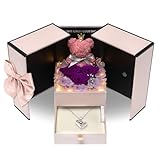Childom Preserved Valentines Day Rose Gifts for Her,Birthday Gifts for Women,Mothers Day Flowers Gift for Mom Wife,Purple Real Light Up Rose Flowers for Delivery Prime with Necklace for Anniversary