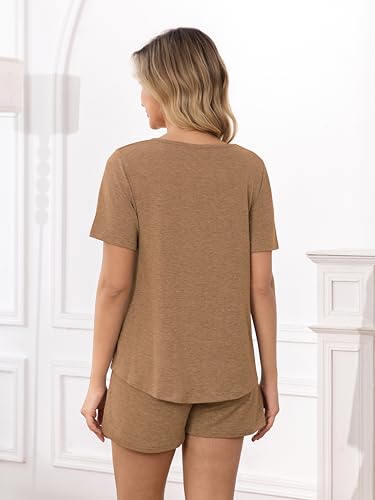 Image of MOYEE Womens Pajama Sets Soft Short Sleeve Shirt and Shorts 2 Pieces Lounge Outfit Sets with Pockets
