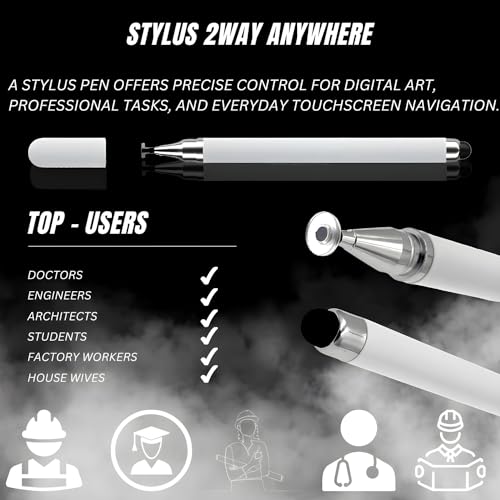 Image of 2-Way Dual-Sided Stylus Pen Compatible with All Touch Screens Devices Mobile Phones Android Tablet iOS Windows Smartphones - White
