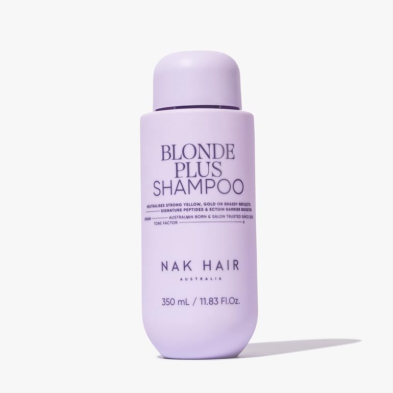 NAK Signature Blonde Plus Toner Shampoo 350ml - Neutralizes Brassiness & Yellow Tones for Blonde & Grey Hair with Peptide Complex