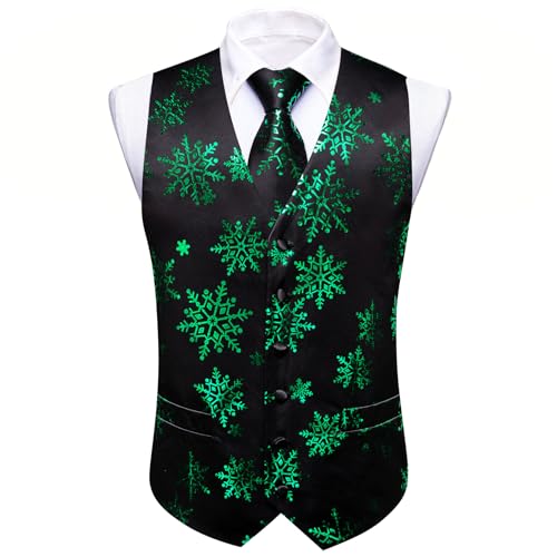 Image of Barry.Wang Mens Red /Green Christmas Suit Vest Holiday Xmas Waistcoat Tie Set Party Tuxedo
