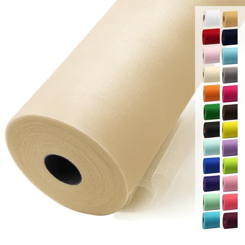 Image of Honey Beige Tulle Fabric Rolls 54 Inch by 40 Yards Tulle Bolt Spool for Wedding Decorations DIY Tutu Baby Shower Table Skirt Ceiling Decor Birthday Party Craft Supplies
