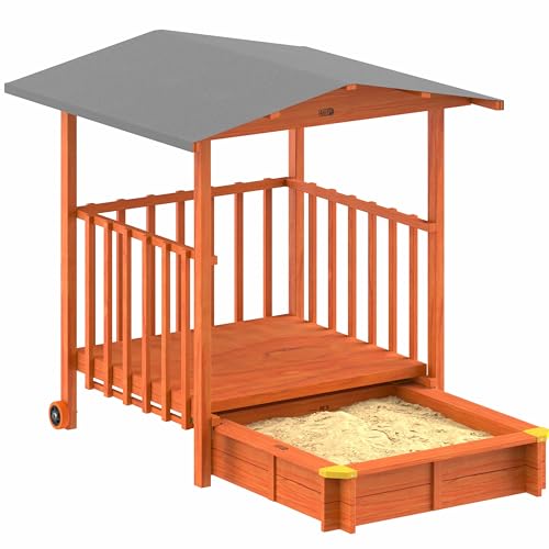 Spielwerk® 2-in-1 Zandbak & Speelhuisje Merle Luifel 143x130x130cm Veranda 95x95x20cm Vurenhout Uv-bescherming 50+