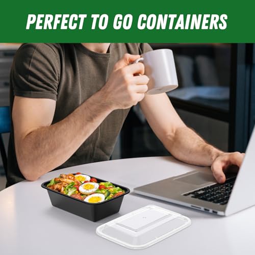 Dealusy 50 Pack (100-Piece) 24 oz Meal Prep Containers Reusable with Lids, Sturdy Leakproof & Food Safe, Microwave, Freezer, Dishwasher Safe Prep Containers, To Go Take Out Plastic Food Storage by Dealusy - Image 7