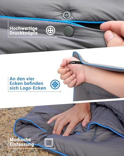 KingCamp Leichte Campingdecke, multifunktionale und warme Steppdecke mit Druckknopf, wasserabweisend, für Rucksack, Reisen, Flugzeug, Wandern, Picknick