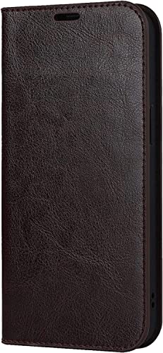 Étui iPhone 14 avec fente carte et support, housse de protection antichoc en cuir