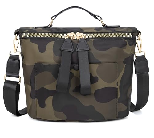 Nylon Crossbody Bag for Women Large Work Tote Bag Lightweight Waterproof Ladies Handbag with Strap (Army Green)