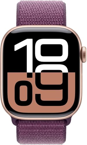 Image of Apple Watch Series 10 [GPS + Cellular, 42mm] - Rose Gold Aluminum Case with Plum Sport Loop (Renewed)