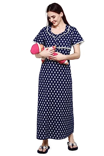 Image of Evolove Women's Cotton Long Maxi Maternity Feeding Night Gown with Pockets, Super Soft Comfortable (LNG-Feeding)