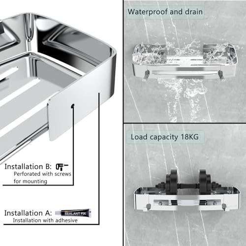 Strength Enemy Shower Corner Shelf, Shower Caddy Wall Mounted No Drilling, 304 Stainless steel Bathroom Shelves - Image 4