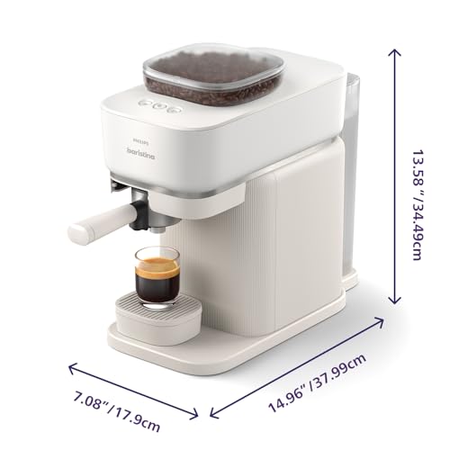 Image of Philips Baristina Espresso Machine, Grind, Tamp & Brew Coffee Beans in One Swipe, Compact, 16 Bar Pump Pressure, Automatic Grinder, Natural White with White Portafilter (BAR300 /00)
