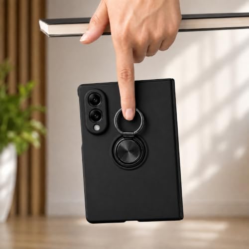 Image of amazon basics for Samsung Galaxy Z Fold 8 5G Case with Magnetic Ring Holder, 360 Rotating Bracket, Hinge Protection Slim Anti-Drop Shockproof Case (Black)